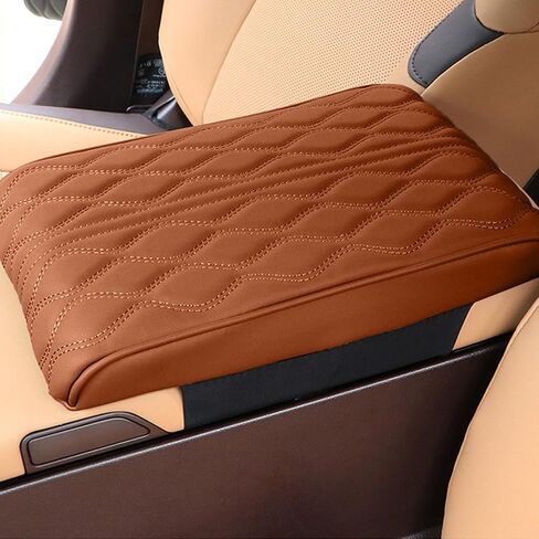 Car Center Console Cover, Leather Waterproof Vehicle Armrest Box Pad, Memory Cotton Comfortable Automotive Interior Seat Box Cushion Protector Accessories, Universal for Most Cars (Brown) in Saudi Arabia
