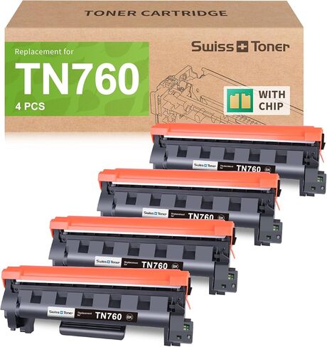 خرطوشة حبر بديلة متوافقة لطابعة Brother TN760 TN-760 TN730/760 TN-730 MFC-L2710DW MFC-L2750DW HL-L2395DW HL-L2370DW DCP-L2550DW HL-L2390DW HL-L2350DW باللون الأسود، 4 عبوات in Kuwait