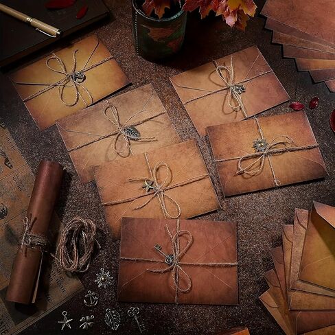 60pcs Vintage Stationary Paper and Envelopes Set, Includes Sheets Antique Letter Papers, Kraft Envelopes, Retro Accessories, Rope（Stars,leaves,sun,keys,ship anchors,four-leaf clovers） in Saudi Arabia