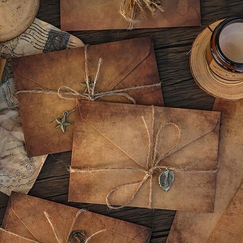 60pcs Vintage Stationary Paper and Envelopes Set, Includes Sheets Antique Letter Papers, Kraft Envelopes, Retro Accessories, Rope（Stars,leaves,sun,keys,ship anchors,four-leaf clovers） in Saudi Arabia