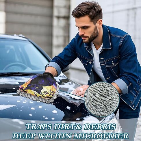 AIXIWAWA Car Wash Mitt Washing Glove Scratch Free Water Absorbent 2 Pack Large Glass Window Black Cat Print in Kuwait