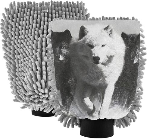 AIXIWAWA Wolf Pack Print Car Wash Mitt Washing Glove Scratch Free Water Absorbent 2 Pack Large in Saudi Arabia