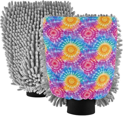 AIXIWAWA Tie Dye Pattern Print Car Wash Mitt Washing Glove Scratch Free Water Absorbent 2 Pack Large in Saudi Arabia
