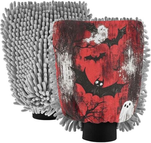 AIXIWAWA Car Wash Mitt Washing Glove Scratch Free Water Absorbent 2 Pack Medium Halloween Bats Print in Saudi Arabia