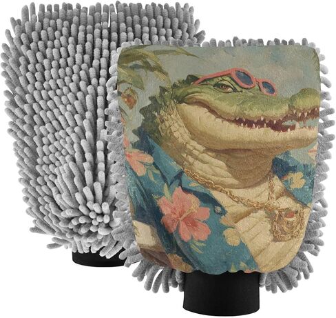 AIXIWAWA Tropical Crocodile Print Car Wash Mitt Washing Glove Scratch Free Water Absorbent 2 Pack Large in Saudi Arabia