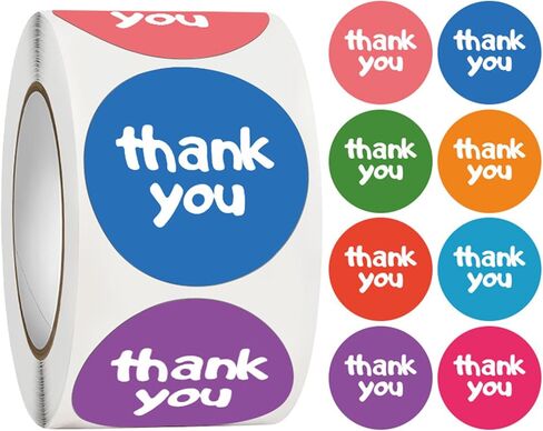 500Pcs Thank You Stickers, 1Inch Small Thank You Stickers for Small Business Packaging Roll 8 Candy Color Design Round Seals Labels for Envelope Gift Wrap Birthday Party Favors (Colorful) in Kuwait