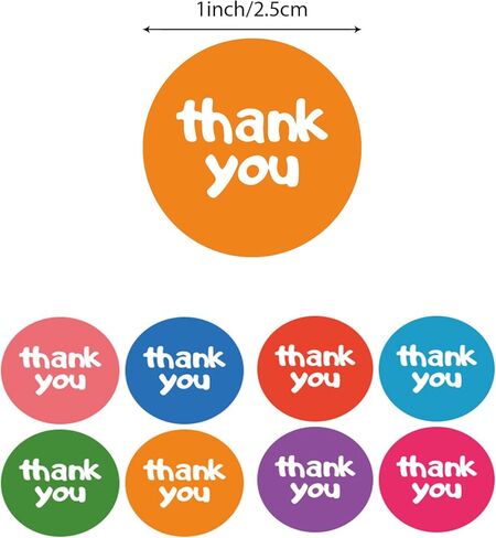 500Pcs Thank You Stickers, 1Inch Small Thank You Stickers for Small Business Packaging Roll 8 Candy Color Design Round Seals Labels for Envelope Gift Wrap Birthday Party Favors (Colorful) in Kuwait