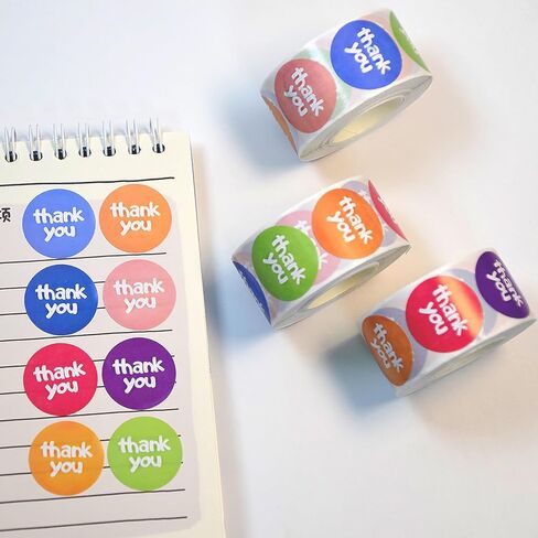 500Pcs Thank You Stickers, 1Inch Small Thank You Stickers for Small Business Packaging Roll 8 Candy Color Design Round Seals Labels for Envelope Gift Wrap Birthday Party Favors (Colorful) in Kuwait