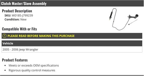 Clutch Master/Assembly - Compatible with 2005-2006 Jeep Wrangler in Saudi Arabia