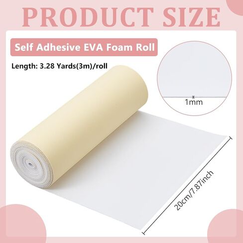 BENECREAT 118x8 Inch White Self Adhesive EVA Foam Roll, 2mm Thick Waterproof Foam Rubber Sheet for Furniture Protecting, Gap Filling, Costumes and Other Craft Project in Kuwait