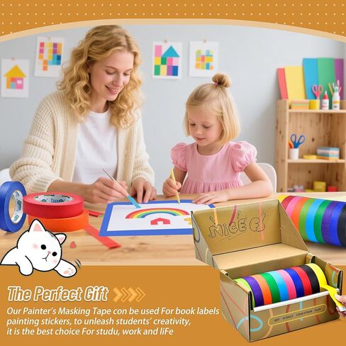 Masking Tape with Dispenser Includes 10 Rolls Colored Maker Tape 1" x 60 Yard, 600 Total Yards Arts and Crafts Tape Multi-Use Labeling, Classroom,Education, Office, Home in Saudi Arabia