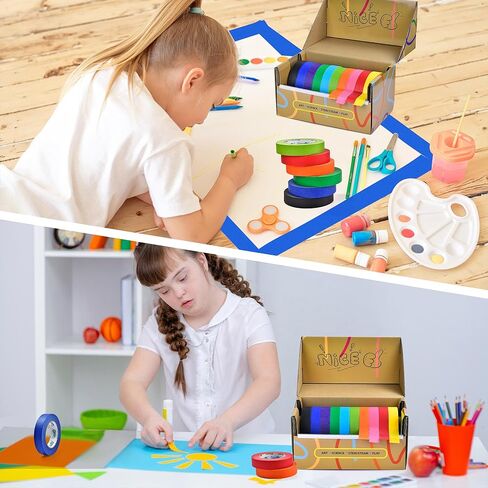Masking Tape with Dispenser Includes 10 Rolls Colored Maker Tape 1" x 60 Yard, 600 Total Yards Arts and Crafts Tape Multi-Use Labeling, Classroom,Education, Office, Home in Saudi Arabia