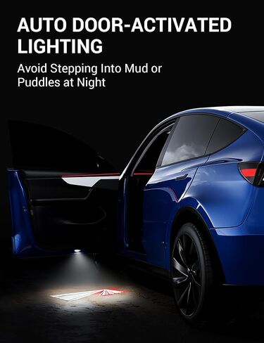 Motrobe 4PCS Puddle Door Light for Tesla Model Y Juniper 2025 2026 Model 3 Highland 2024-2026 Ultra-Bright Projection Lights Never Fade with Extension Cord Model Y Juniper Model 3 Highland Accessories in Saudi Arabia