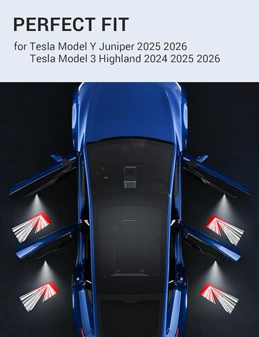 Motrobe 4PCS Puddle Door Light for Tesla Model Y Juniper 2025 2026 Model 3 Highland 2024-2026 Ultra-Bright Projection Lights Never Fade with Extension Cord Model Y Juniper Model 3 Highland Accessories in Saudi Arabia