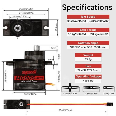 MG90S 9g Micro Servo Motor Kit - Metal Gear, 2.0 kg-cm High Torque, 0.08 s/60 deg, 180 Degree Mini Servo for RC Planes, Arduino Projects, Robotics (10 pcs) in Saudi Arabia