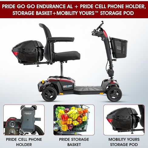 Pride Go Go Endurance AL 4 Wheel Mobility Scoote, Rear Storage Pod, Cell Phone Mount, Rear Basket, Light Aluminum Frame, 18" or 20" Wide Seat, CTS Suspension, Warranty (17" Seat / 8AM Battery) in Saudi Arabia