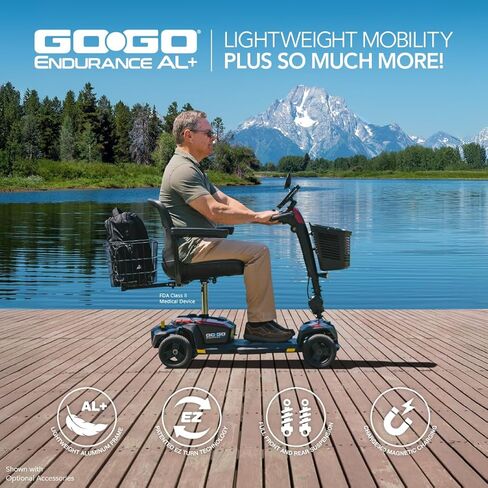 Pride Go Go Endurance AL 4 Wheel Mobility Scoote, Rear Storage Pod, Cell Phone Mount, Rear Basket, Light Aluminum Frame, 18" or 20" Wide Seat, CTS Suspension, Warranty (17" Seat / 8AM Battery) in Saudi Arabia