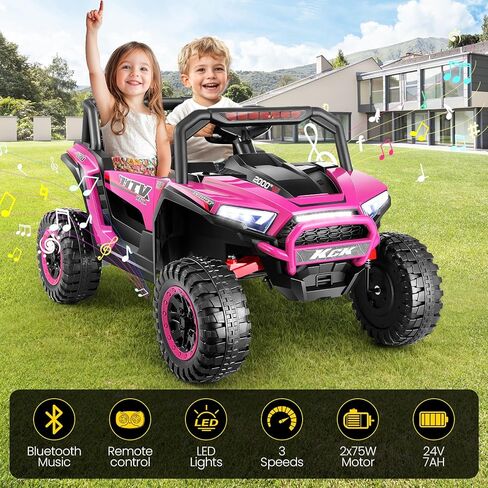 Hikole 24V Ride on Toys for Boys&Girl, 2 Seater Kids UTV with Parent Remote, 400W Battery Motors Operated, XXL Design, Steering Wheels, Easy to Assemble, Dashboard/LED/Horn/Bluetooth, Hot Pink in Saudi Arabia