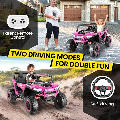 Hikole 24V Ride on Toys for Boys&Girl, 2 Seater Kids UTV with Parent Remote, 400W Battery Motors Operated, XXL Design, Steering Wheels, Easy to Assemble, Dashboard/LED/Horn/Bluetooth, Hot Pink in Saudi Arabia