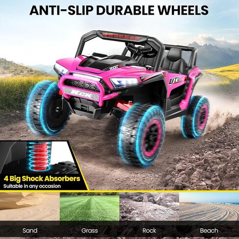 Hikole 24V Ride on Toys for Boys&Girl, 2 Seater Kids UTV with Parent Remote, 400W Battery Motors Operated, XXL Design, Steering Wheels, Easy to Assemble, Dashboard/LED/Horn/Bluetooth, Hot Pink in Saudi Arabia