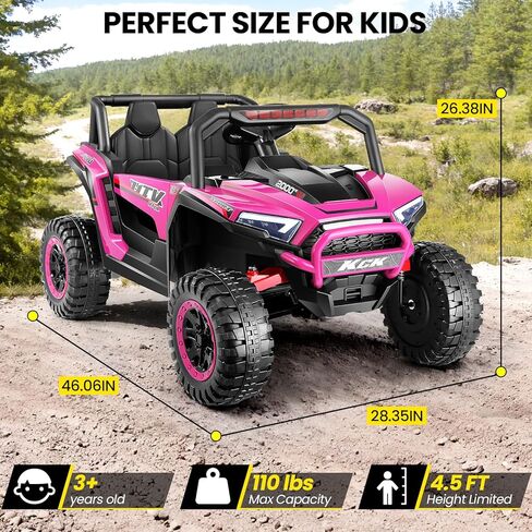 Hikole 24V Ride on Toys for Boys&Girl, 2 Seater Kids UTV with Parent Remote, 400W Battery Motors Operated, XXL Design, Steering Wheels, Easy to Assemble, Dashboard/LED/Horn/Bluetooth, Hot Pink in Saudi Arabia