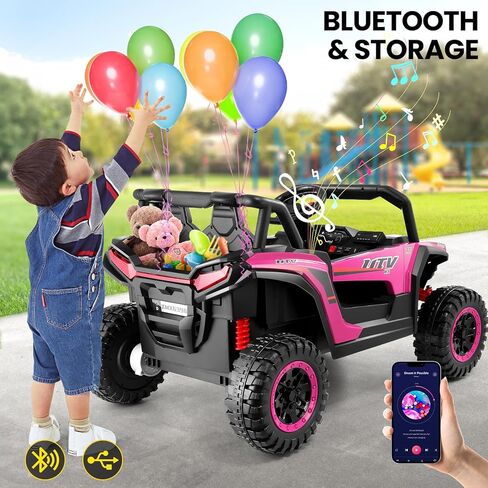 Hikole 24V Ride on Toys for Boys&Girl, 2 Seater Kids UTV with Parent Remote, 400W Battery Motors Operated, XXL Design, Steering Wheels, Easy to Assemble, Dashboard/LED/Horn/Bluetooth, Hot Pink in Saudi Arabia