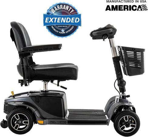 Pride Mobility Revo 2.0، + ملحقات التنقل الخاصة بك سكوتر التنقل ذو الأربع عجلات شديد التحمل للبالغين، سعة 400 رطل، مقعد عريض 20 بوصة، 17.8 ميل لكل شحنة، تعليق CTS، ضمان إضافي in Kuwait