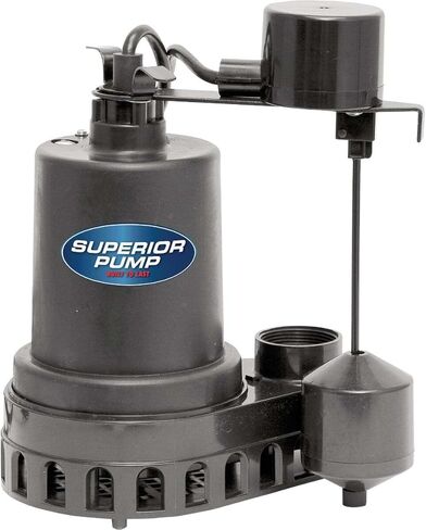 Superior Pump 92260 1/4 HP Plastic Sump Pump with Vertical Float Switch, Black in Kuwait