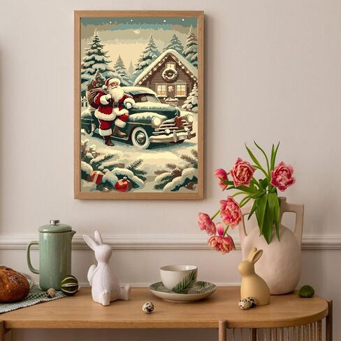 Auremi Christmas Truck Paint by Number Kits for Adults,Santa Claus Paint by Number on Canvas with Frame DIY Painting with Number Acrylic Oil Paint Kits for Home Decor 8x12 Inch in Saudi Arabia