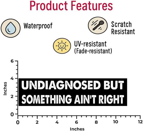 11x3 inches Funny Magnet - UNDIAGNOSED BUT Something Ain't Right Bumper Sticker - UNDIAGNOSED BUT Something Ain't Right Bumper Magnet - Vehicle, Refrigerator, Car, Truck, in Saudi Arabia