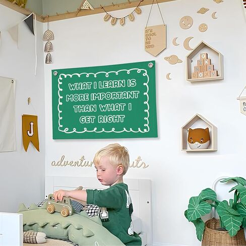 Green Inspirational Classroom Wall Hanging Canvas Banner Prints, What I Learn Is More Important Motivational Wall Art Decor for Kids Room Bedroom Playroom Classroom Office, 30x20 Inch in Saudi Arabia