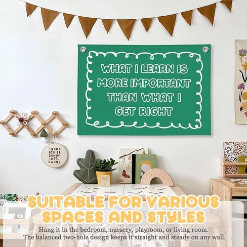 Green Inspirational Classroom Wall Hanging Canvas Banner Prints, What I Learn Is More Important Motivational Wall Art Decor for Kids Room Bedroom Playroom Classroom Office, 30x20 Inch in Saudi Arabia