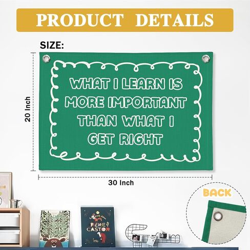 Green Inspirational Classroom Wall Hanging Canvas Banner Prints, What I Learn Is More Important Motivational Wall Art Decor for Kids Room Bedroom Playroom Classroom Office, 30x20 Inch in Saudi Arabia