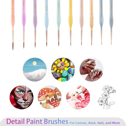 10 PCS Micro Detail Paint Brush Set – Ultra-Fine Tip Brushes for Miniatures, Models & Paint by Numbers – Pastel Handles – Works with Acrylic, Oil & Watercolor in Saudi Arabia