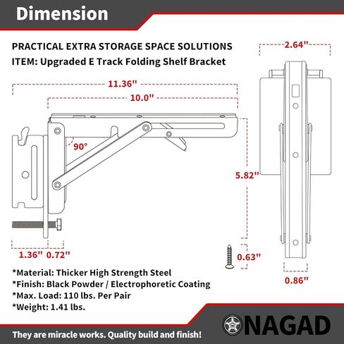 etrack للطي بين قوسين الجرف 2 جهاز كمبيوتر شخصى 20 بوصة أسود الثقيلة المعادن DIY E المسار الجرف قوس الملحقات المسار الإلكتروني لأرفف طاولة طاولة العمل القابلة للطي المفصلي في مقطورة مغلقة، شاحنة ومستودع in Kuwait