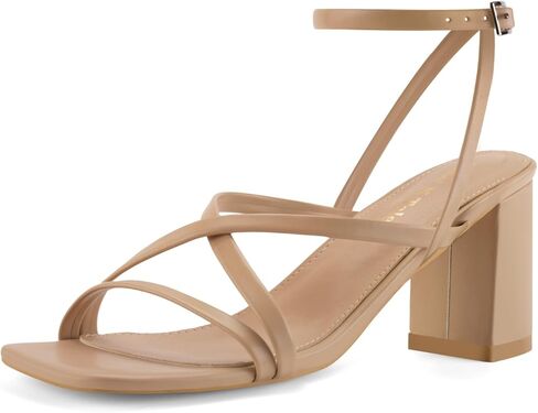 Shoe'N Tale Strappy Heels for Women Block Chunky Heels Open Square Toe Ankle Strap Buckle Sandals(10,Natural Nude) in Kuwait
