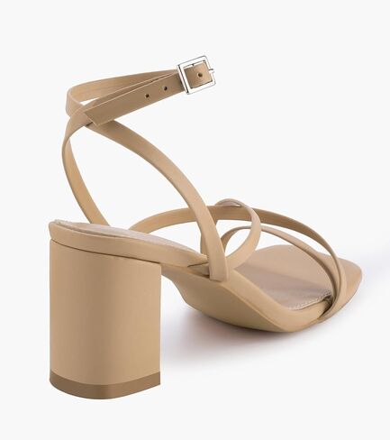 Shoe'N Tale Strappy Heels for Women Block Chunky Heels Open Square Toe Ankle Strap Buckle Sandals(10,Natural Nude) in Kuwait