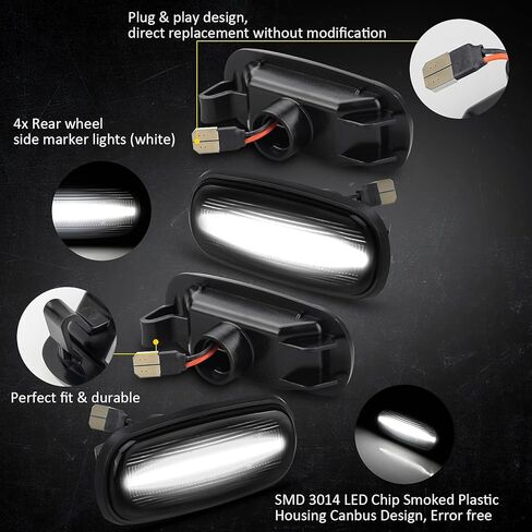 Bestview LED مصابيح تحديد جانبية مزدوجة لـ 2003-2009 دودج رام 2500 3500، ملحقات مجموعة مصابيح السرير الأمامية والخلفية البيضاء، عدسات مدخنة (عبوة من 4) in Kuwait