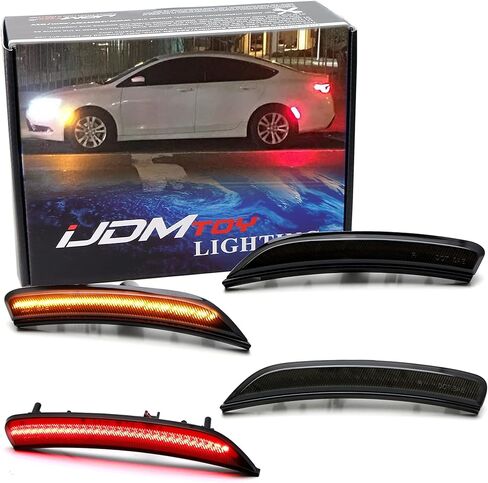 iJDMTOY عدسة مدخنة كهرمان/أحمر كامل LED مجموعة إضاءة جانبية لقوس العجلة متوافقة مع 2015-2017 كرايسلر 200، مدعومة بإجمالي 180-SMD LED، استبدل مصابيح العلامات الجانبية OEM in Kuwait
