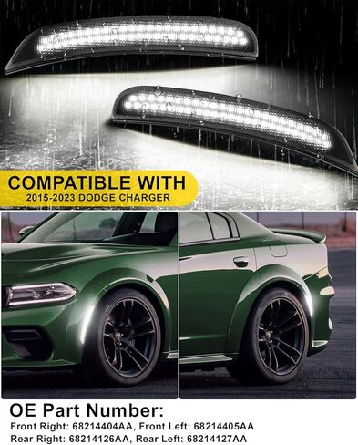 مصابيح علامة جانبية بيضاء LED كاملة من NoxiAnto لسيارة دودج تشارجر 2015-2023، مصابيح علامة المصد الأمامي والخلفي المطورة من OEM، عدسة مدخنة، حزمة من 4 in Saudi Arabia