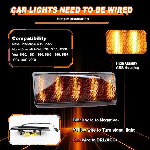 Smoked LED Headlight Side Marker Lamp for Chevy/GMC C/K 10 Truck/Suburban/Yukon/Blazer/Tahoe Fender Side Marker Light Assembly Unit 1988-2002 -White DRL, Amber Turn Signal (Smoked) in Kuwait