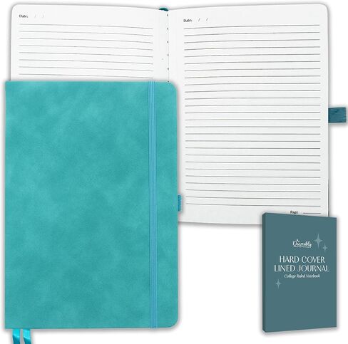 Decorably 312 Pages A5 Teal Lined Journal Notebook Hardcover for Women and Men, 5.7x8.3in PU Leatherbound with Table of Contents, Ribbon Bookmarks, Pen Holder, and Back Pocket - School, Office, Home in Saudi Arabia