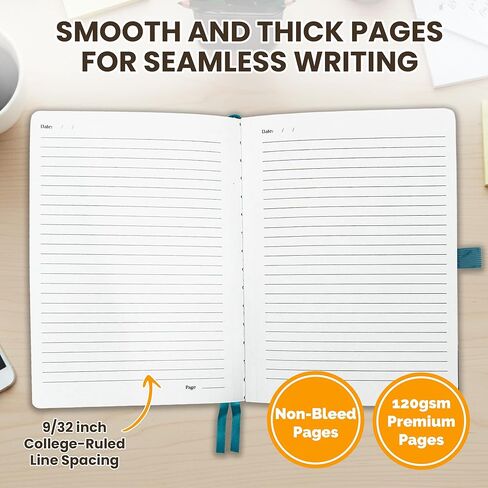 Decorably 312 Pages A5 Teal Lined Journal Notebook Hardcover for Women and Men, 5.7x8.3in PU Leatherbound with Table of Contents, Ribbon Bookmarks, Pen Holder, and Back Pocket - School, Office, Home in Saudi Arabia