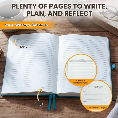 Decorably 312 Pages A5 Teal Lined Journal Notebook Hardcover for Women and Men, 5.7x8.3in PU Leatherbound with Table of Contents, Ribbon Bookmarks, Pen Holder, and Back Pocket - School, Office, Home in Saudi Arabia