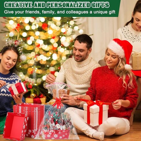 Cholemy 12 Set Large Christmas Gift Baskets Empty 10 x 12 Inch Red Snowflake Baskets for Gifts to Fill Christmas DIY Cardboard Basket with Handles to Fill for Wedding Party in Saudi Arabia