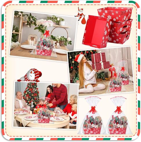 Cholemy 12 Set Large Christmas Gift Baskets Empty 10 x 12 Inch Red Snowflake Baskets for Gifts to Fill Christmas DIY Cardboard Basket with Handles to Fill for Wedding Party in Saudi Arabia