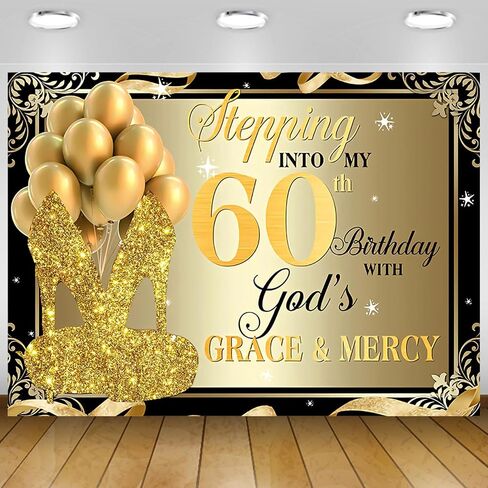 8x6ft 60th عيد ميلاد الخلفيات الذهب الأسود الترتر عالية الكعب بالونات التصوير خلفية للنساء البالغات عيد ميلاد سعيد خلفية لاستوديو الصور in Kuwait