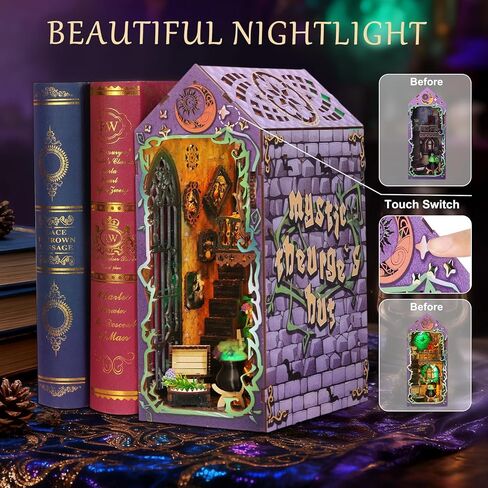Book Nook Kits for Adults - Magic Wizard House DIY 3D Puzzle | Booknooks Bookshelf Decor Kit | Unique Gifts for Adults with LED (Purple) in Saudi Arabia