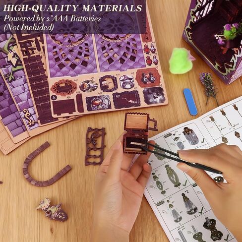 Book Nook Kits for Adults - Magic Wizard House DIY 3D Puzzle | Booknooks Bookshelf Decor Kit | Unique Gifts for Adults with LED (Purple) in Saudi Arabia