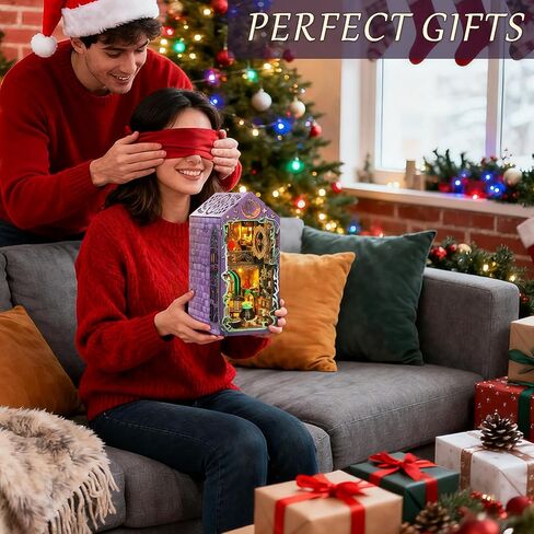 Book Nook Kits for Adults - Magic Wizard House DIY 3D Puzzle | Booknooks Bookshelf Decor Kit | Unique Gifts for Adults with LED (Purple) in Saudi Arabia